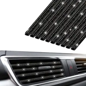 10 count Bling  Accessories for Women, Auto Vent Outlet Trim, Rhinestone Bling Sedan Air Conditioner Decoration Strip(Black)