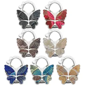 3Pcs Glitter Butterfly Foldable Bag Hook, Portable Floral Pattern Purse Hanger, Folding Handbag Hook for Table Desk, Cute Hanging Holder for Women Girls
