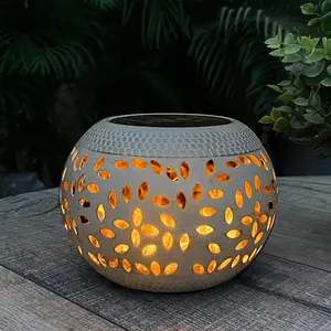 Solar Table Lantern Outdoor Waterproof- Dancing Flickering Flame Solar Powered LED Light,White Metal Desktop Decorative Lamp Auto On/Off Lighting Dusk to Dawn for Desk Patio Garden Pathway Yard