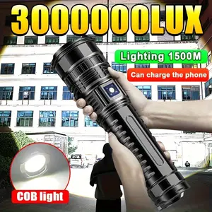 Super-Bright LED Flashlight, 1pc Most Powerful Led Flashlight with COB Light, Intelligent Power Display, Built-in Large Lithium Battery, Durable, Necessary For Outdoor, Camping And Fishing