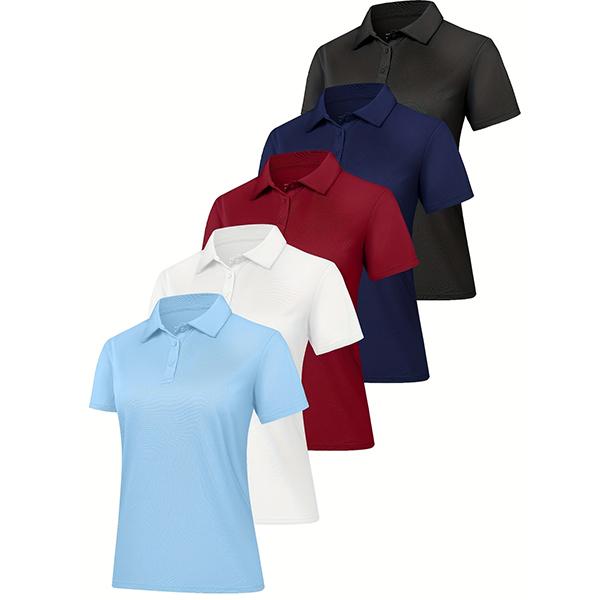 Veldtholos Women's Polo Shirts 5 Pack Short Sleeve 3 Buttons Collared Uniform Tops Moisture-Wicking T-Shirts for Work & Casual Wear