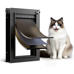 All Aluminum  Door Interior Door Black 3 Flaps, For Exterior door Small   Doggy Doggie Door, Heavy Duty Pet Door, Insulation Flap, Telescoping Tunnel, Sliding Closing Panel (Pets Up to 22lbs)