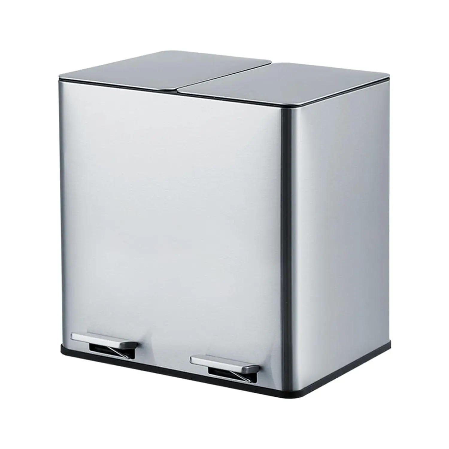 GARVEE Modern Stainless Steel 2-Compartment Bin with 2x15L Removable Plastic Inner Buckets and Hinged Lids for Kitchen, Office
