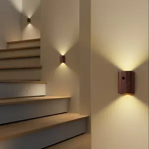 2pcs Modern Minimalist Wooden Wall Lights with Motion Sensor