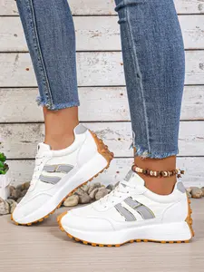 Women's Running Shoes, Running Casual Sneakers, Casual Patchwork Design, PU Leather Upper, Rubber Sole, Lightweight & Comfortable, All-Season Training Shoes
