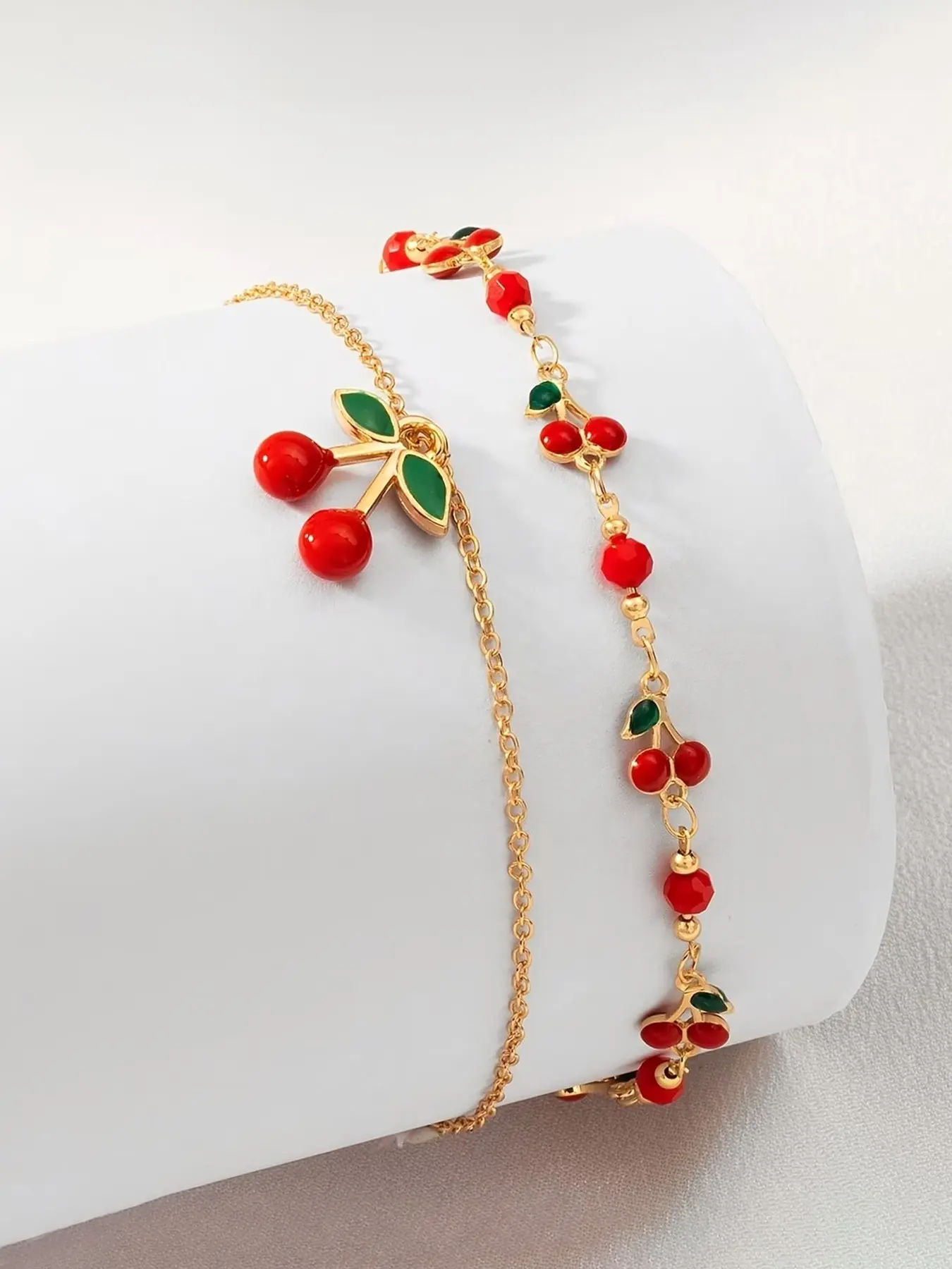 Summer Boho Cherry Fruit Anklets, foot jewelry, Fashionable Accessory, Trendy Fashionable Accessories, Creative Multi-Layer Stackable Footwear Accessories, Zinc Alloy, Ideal for Party and Vacation