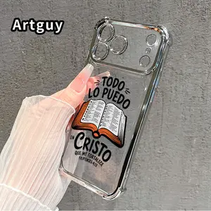 Four Corner Anti-Fall Bible Verse Aesthetic Christian Pattern Phone Case for iPhone 17 Pro Max 16 Air 15 Plus 14 13 12 11 E Shockproof Transparent Electroplated Protective Cover