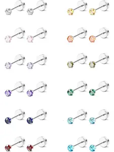 CZ Stud Earrings for Women Men Stainless Steel Cubic Zirconia Screwback Earrings Set