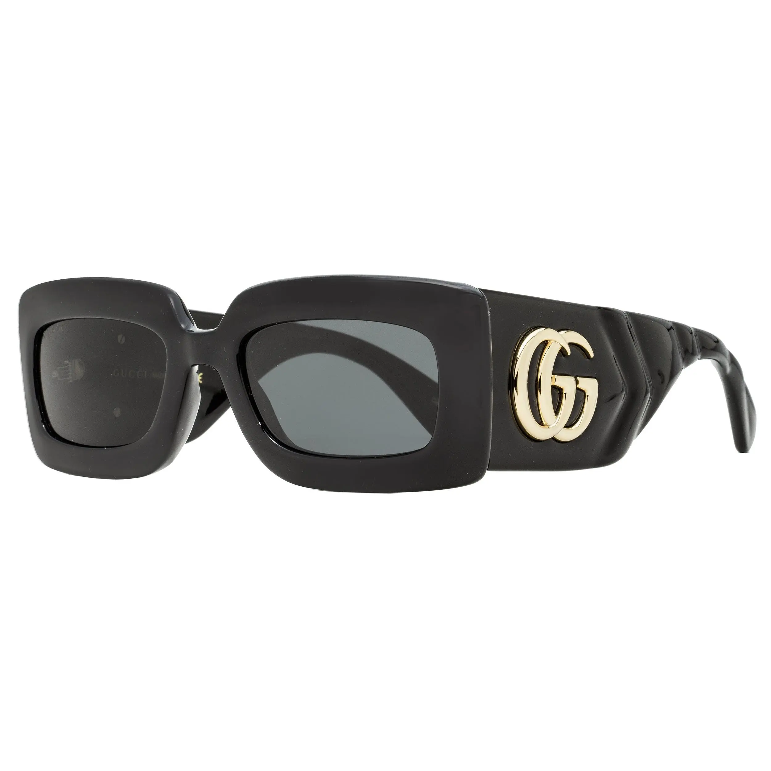 GUCCI GG0811S Marmont Women's Luxury Sunglasses, Elegant Rectangular Statement Frame in Black with Matelassé Temple, 100% UV Protection - 53mm, Stylish Accessories, Chic Sunglasses, Statement Frame Glasses, Marmont Bag, Bold, Sunwear