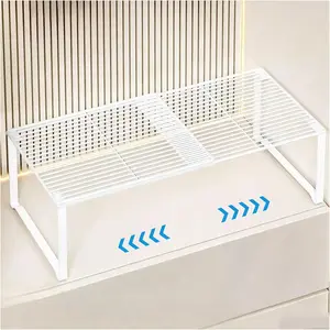 Extendable Stackable Metal Wire Shelf Organizer, Adjustable 15-24.4in Length Storage Rack for Kitchen Pantry Bathroom Shoe Cabinet Tool Closet, 1 Pack White
