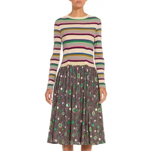 1970S MISSONI Cream & Green Knit Striped Polka Dot Dress