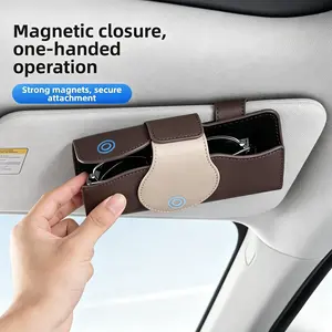 Universal Car Sun Visor Sunglasses Holder Clip Visor Glasses Holder, Magnetic Closure PU Leather Eyeglasses Storage Box, One‑Hand Operation Sunglasses Case for Cars, Trucks & SUVs