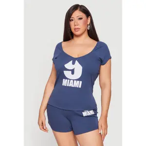 Plus Size 9 Miami Graphic Ribbed Knit Tee