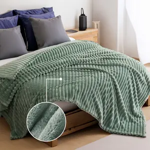 260GSM Bed Blanket With Chunky Corduroy Throw Size Green - Cozy Comfort by Bedsure