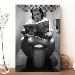 Funny Black And White Toilet Poster 1994 Pulp Fiction Scene, Retro Movie Bathroom Wall Art bedroom living room decor