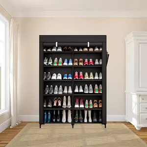 7-Layer Shoe Rack Storage Organizer 42 Pairs Portable Double Row Non-Woven Shoe Storage Cabinet with Dust Cover 47.2" x 11.8" x 49.2"