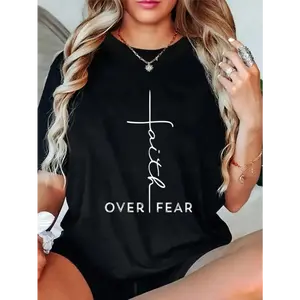 Faith Over Fear T-Shirt - Cool Christian Gift for Women & Men, Round Neck, Short Sleeve T-Shirt, Women’s & Men’s Graphic Tee, Casual Tops, Unisex T-Shirt
