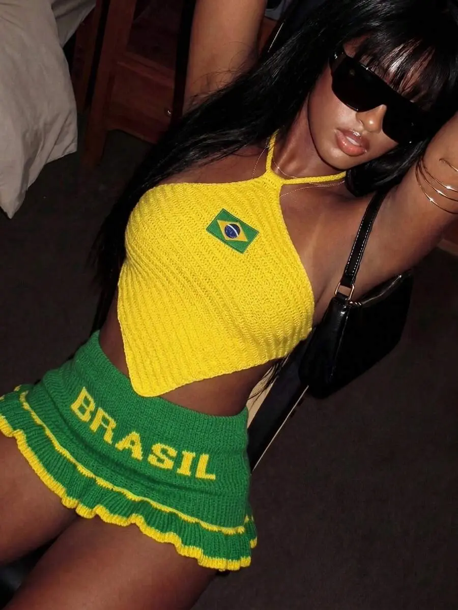 AQUAREA Brazil Color Block Two-Piece Set | Womens Cropped Knit Matching Outfit