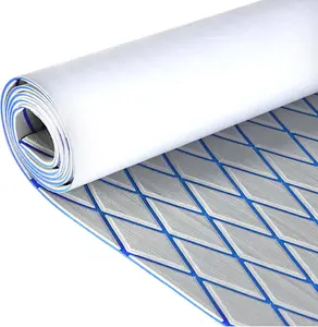 KXKZREN Premium EVA Foam Boat Decking Sheet, Non-Slip Marine Flooring Mat Self-Adhesive Faux Teak Traction Pad with Diamond Pattern Waterproof Deck Matting for Yacht Boat RV Kayak Motorboat & Surfboard Grey/Blue