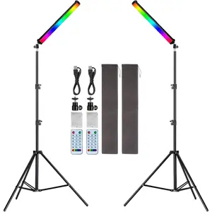RGB Photography Light Wand Stick, 360? Full Color Portable LED Lighting Wand Handheld 5000mAh Rechargeable  &  with 27"-80" Tripod Stand-2 Pack