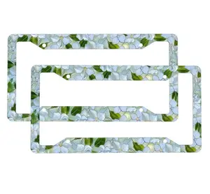 White Lotus Stained Glass License Plate Frames 2 Pk- Flower License Plate- Blue Flower License Plate- Womens Car Accessory- Gift For Her