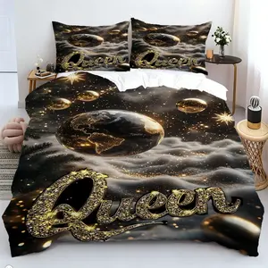 2/3Pcs Black and Gold Queen Starry Sky Print Duvet Cover Set, A Luxurious Queen-Style Bedding Set for Your Bedroom. Made With Skin-Friendly and Breathable Fabric, This High-End Duvet Cover Is Perfect for Bedrooms, Guesthouses, and Apartments.