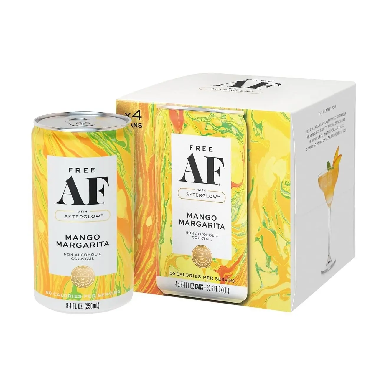 AF Drinks Non-Alcoholic Mango Margarita | Alcohol Alternative Sparkling Cocktails with AFTERGLOW Botanical Warmth | Gluten-Free, Low-Calorie | 8.4 oz Cans (4-Pack)