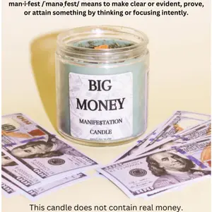 Big Money Coconut Wax Spiritual Manifestation Candle (Does not contain real money)