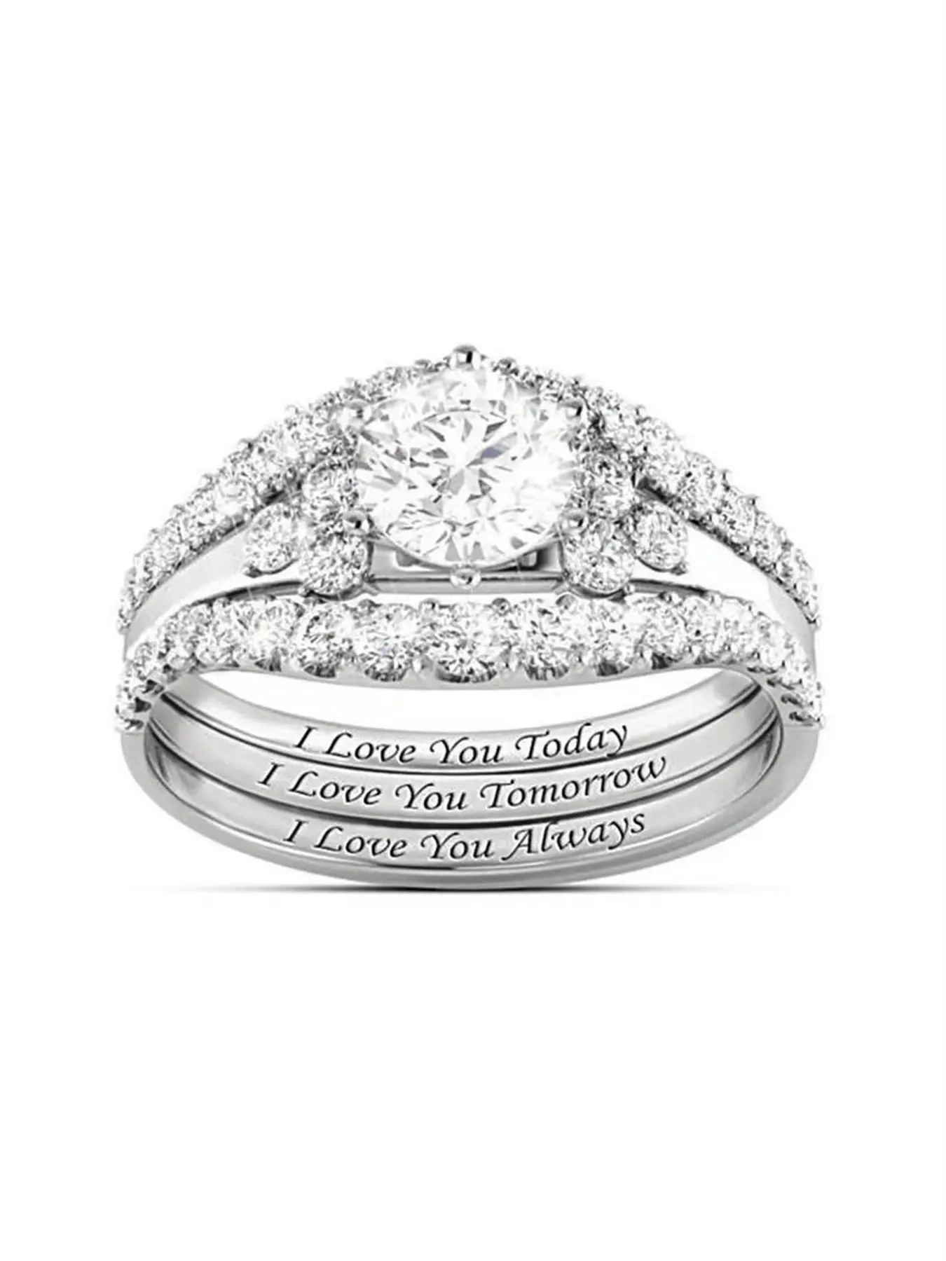 Zircon Fashion Three-Piece Ring Set, I Love You Letter Rings, Perfect for Engagement & Wedding, Stylish Jewelry for Men & Women, Stackable Finger Rings