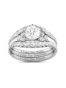 Zircon Fashion Three-Piece Ring Set, Engraved Ring, I Love You Letter Rings, Perfect for Engagement & Wedding, Wedding Anniversary Ring, Stylish Jewelry for Men & Women