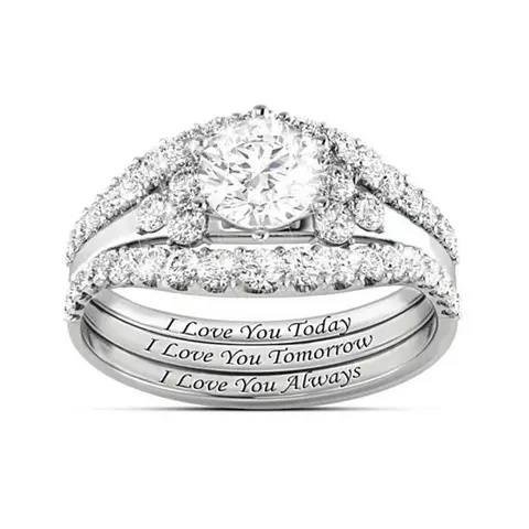 Zircon Fashion Three-Piece, I Love You Letter Rings, Perfect for Engagement & Wedding, Stylish Jewelry for Men & Women, Stackable Finger Rings, Elegant Ring Set, Ring Stacks