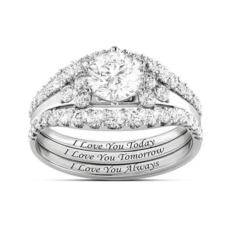 Zircon Fashion Three-Piece, I Love You Letter Rings, Perfect for Engagement & Wedding, Stylish Jewelry for Men & Women, Stackable Finger Rings, Elegant Ring Set, Ring Stacks
