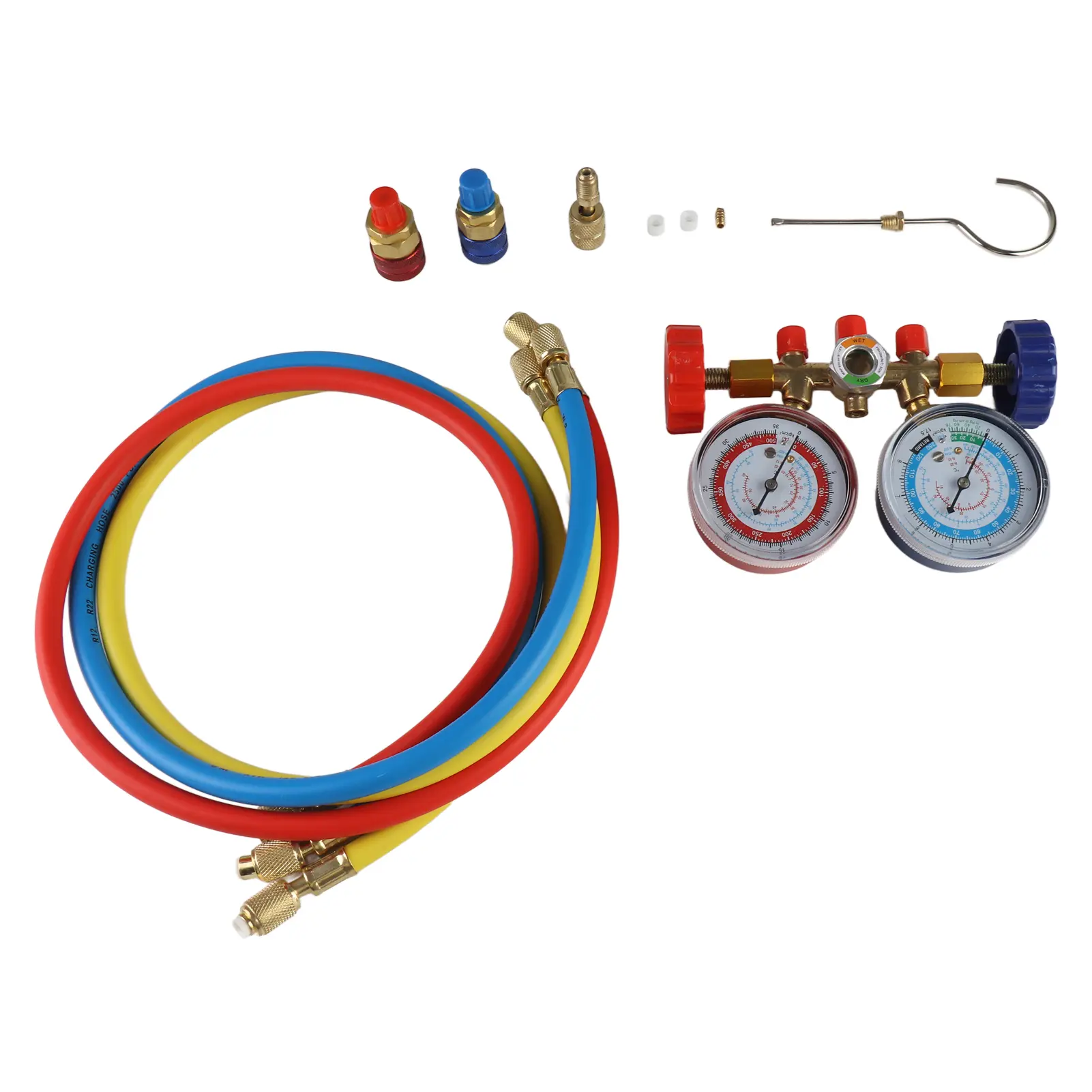 Refrigerant Gauge 3 Way Air Conditioning Diagnostic Manifold Gauge Set with 1/4in Thread Hose for R134A R12 R22 R502