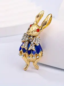 High End Blue Drip Enamel Rabbit Brooch Rhinestone Inlaid Zodiac Animal Pin Fashion Accessory Jewelry for Women Alloy Brooch Pin