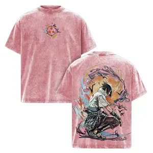 Sasuke Uchiha Washed Anime Tee – Naruto Vintage Graphic T-Shirt, Oversized Heavy Cotton Streetwear Shirt, Unisex Casual Manga Top