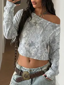 Women's Leopard Print Off-Shoulder Long Sleeve Top, Womenswear, Casual Daily Wear, Fashionable Girls Essential, 1 Piece, Everyday