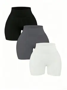 Women's 3-Piece Casual High-Waisted Fitted Fashion Shorts Set, Slim-Fitting Comfortable Daily Wear, Versatile Layering Option, Perfect for Womenswear, Casual Fashionable Shorts