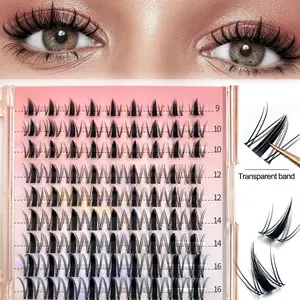 Fairy Hair Individual Eyelashes, 9-16mm Manga Anime Wet Look Spiky Lash Clusters, C Curl WideSpan DIY Extensions With 0.05mm Ultra-Thin Invisible Band For Voluminous Eye Makeup