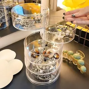 Desktop Rotating Cosmetic Organizer Box, Large Capacity Storage, Modern Minimalist Design, Holds Jewelry, Hair Accessories, Cosmetics