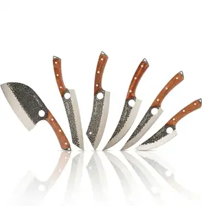 Heritage Forge 6 Piece Knife Set Serbian Knife Viking Knife Cleaver Boning Knife Scimitar Knife Kiritsuke Knife Hand Forged High Carbon Steel Kitchen Butcher Knives for Meat Vegetables and Daily Prep