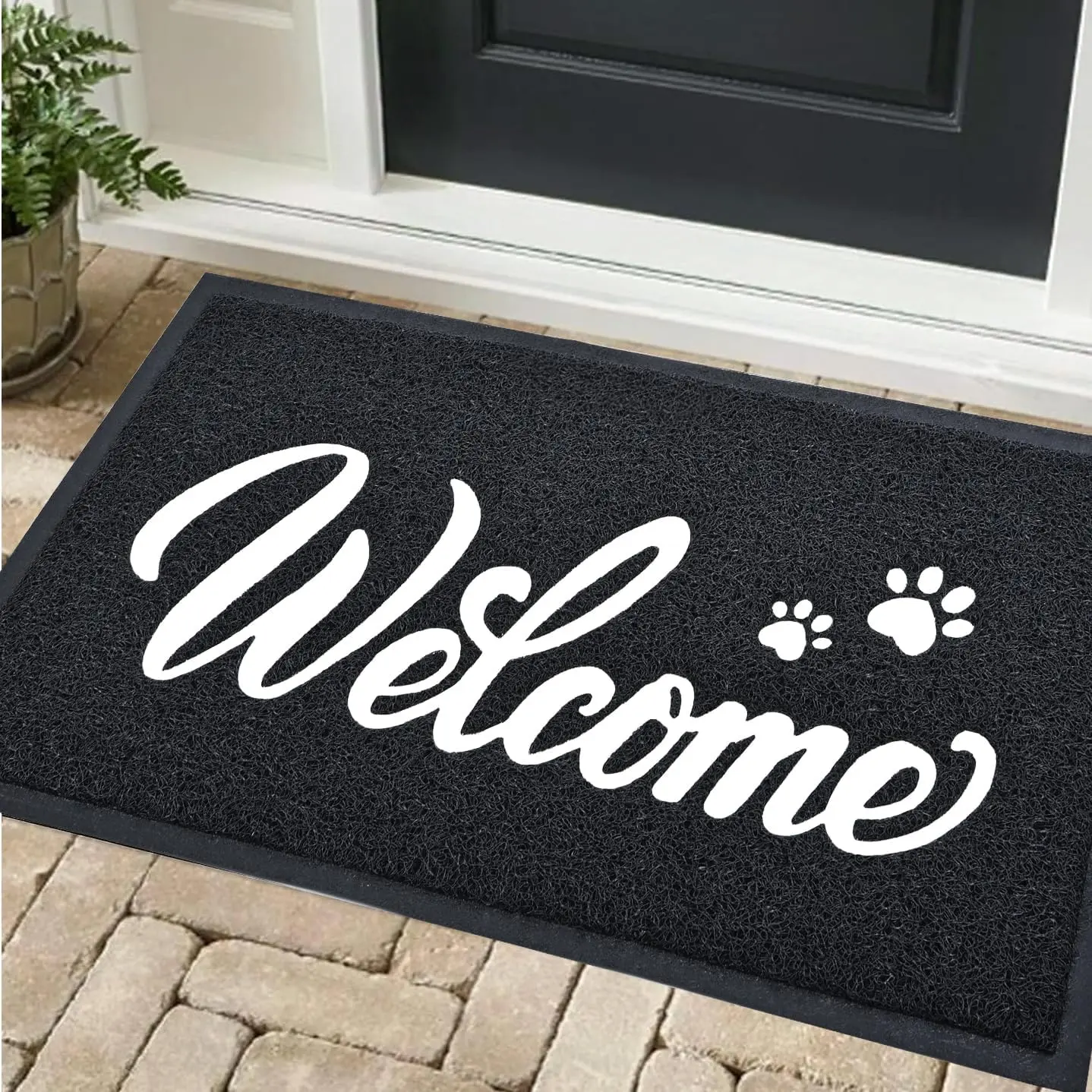 Modern Heavy-Duty Non-Slip Anti-Wear Protectant Area Mat Doormat, 30"x17.5" Black Welcome Mat (Welcome A) for Front Door Entrance, Indoor-Outdoor Use, Anti-Wear Protectant Doormats, Area Mat Doormats