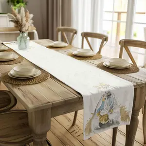 Blessed Night Table Runner Cotton Poly All Seasons Nativity Scene O Holy Night Christmas Decor 16x72 16x90 Inches Machine Washable Durable Hemmed Edges