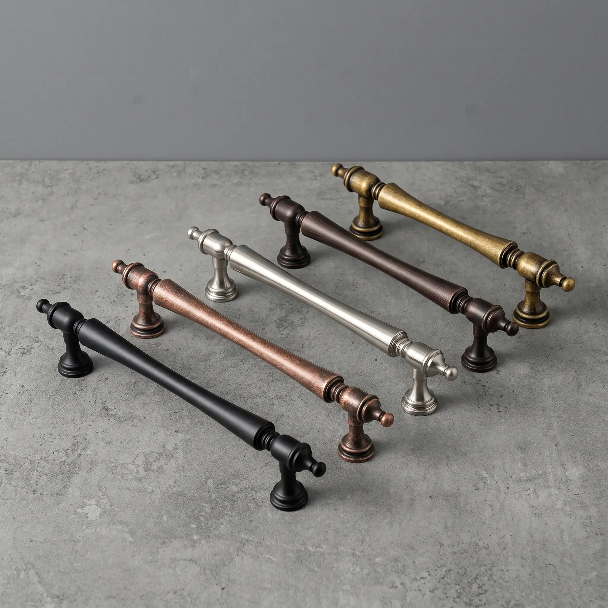 Goo-Ki 6-Pack 5in Antique Brass Cabinet Pulls - Farmhouse Tapered Bar Handles with Decorative Finials, Sculpted Detailing, 1-3/8" Projection, High-Density Artisanal Antique Patina for Kitchen Furniture