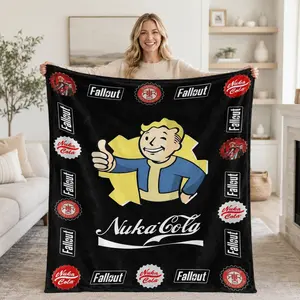 Fallout Inspired Flannel Throw Blanket, Soft Cozy Nuka Cola Fleece Blanket for Couch Bed Sofa, Gamer Room Decor, Lightweight Air Conditioning Blanket for All Seasons Gift for Fans