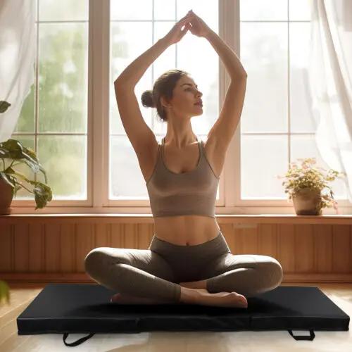 Answer E 6'x2'x2" Tri-Fold Folding Gym Exercise Mat Stretching Yoga Mat Black with Handle