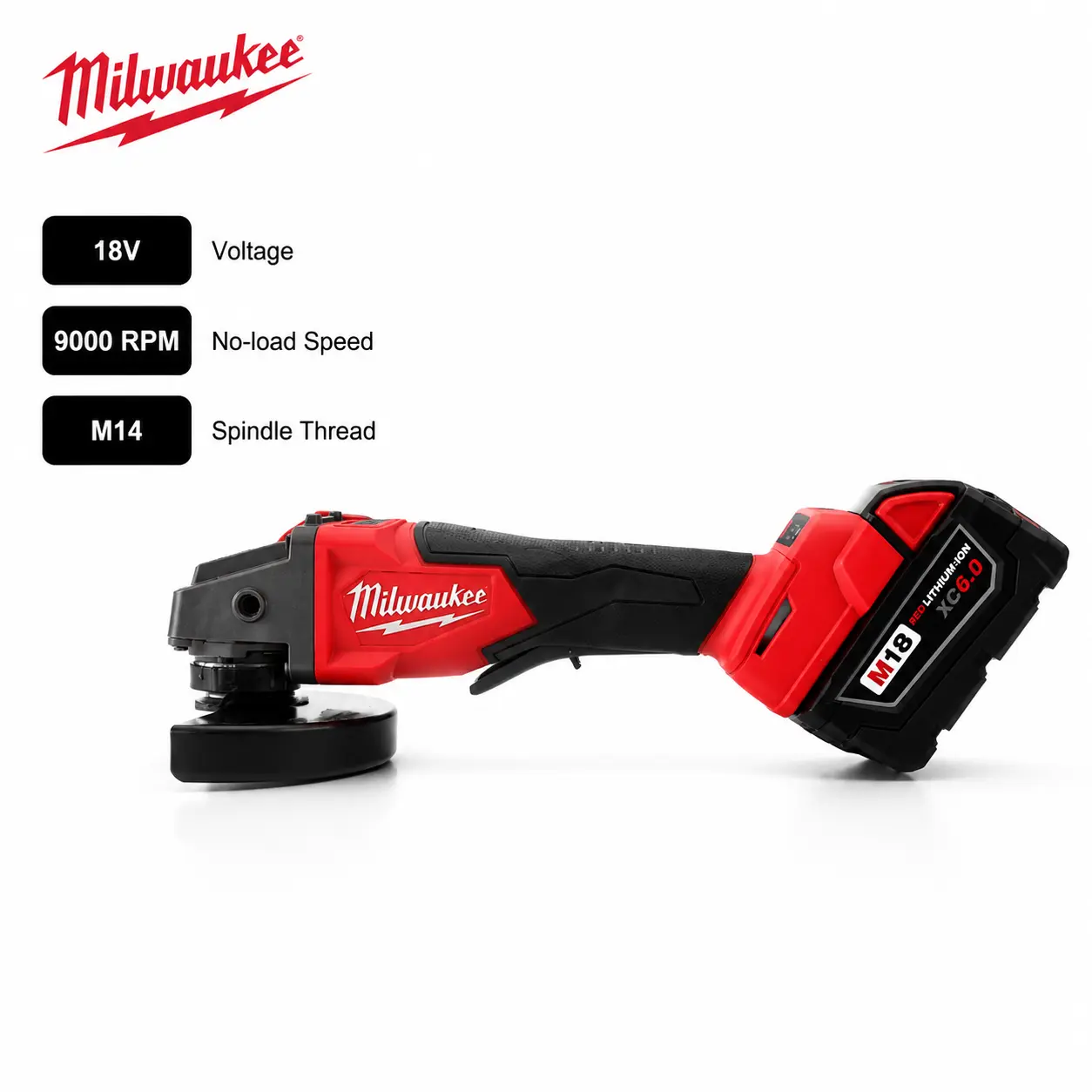Milwaukee 18V Heavy-Duty Brushless Cordless Angle Grinder - 125mm Discs, M14 Spindle, No-Lock Paddle Handle, 33mm Cutting Depth for Metal Surfaces Tasks, Portable Power Tool Auto Mechanics # multitool, Cutting Tasks, Variable Speed