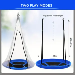 1pc 43" Hanging Saucer Tree Swing, 2 In 1 Detachable Tent Swing For Kids Outdoor Set, Hammock Nest Pod Round Swing, Tear & UV Resistant Waterproof, 360 °   Rotating With Swivel, Hanging Straps, Adjustable RopeDisc Circle Swing Set For Backyard, Blue