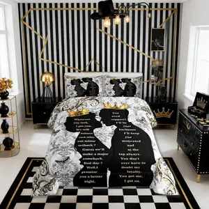 Black African Woman Kid Comforter Set,Crown Couple Butterfly Romantic Bedding Set,Baroque Floral Vintage Quilt Comforter,Golden Black Grey Duvet Set,Bedroom Quilt Set