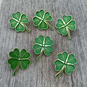 Stylish Lucky Green Four-Leaf Clover Brooch Pin for St. Patrick's Day Celebrations