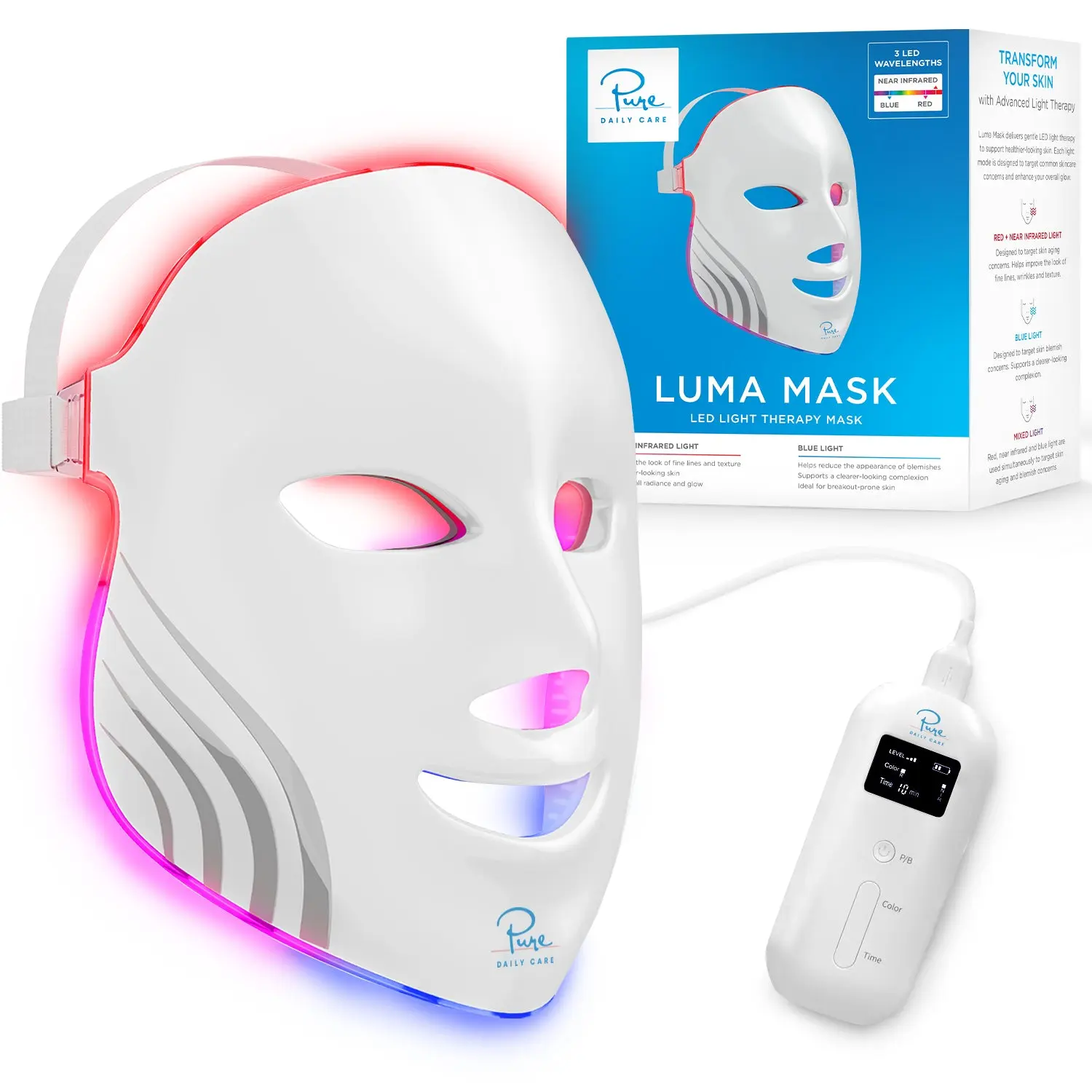 Luma Mask, LED Light Therapy Facial Mask, Wireless and Rechargeable, Face Device Skincare at Home and Travel with Red Light Therapy